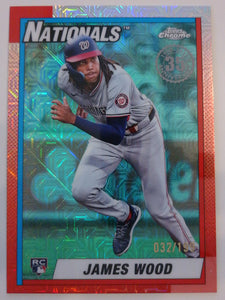 2025 Topps 1990 Topps Baseball 35th Anniversary Chrome Aqua Refractors 032/199 James Wood #T90C-145 RC