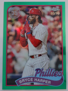 2024 Topps Chrome 1989 Topps Baseball Green Refractor 80/99 Bryce Harper #89CB-10