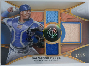 2025 Topps Tribute Tribute Triple Relics Gold 37/75 Salvador Perez #TTR-SP