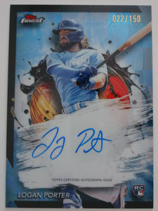 2024 Topsp Finest Autographs Sky Blue Refractor 022/150 Logan Porter #FA-LP RC