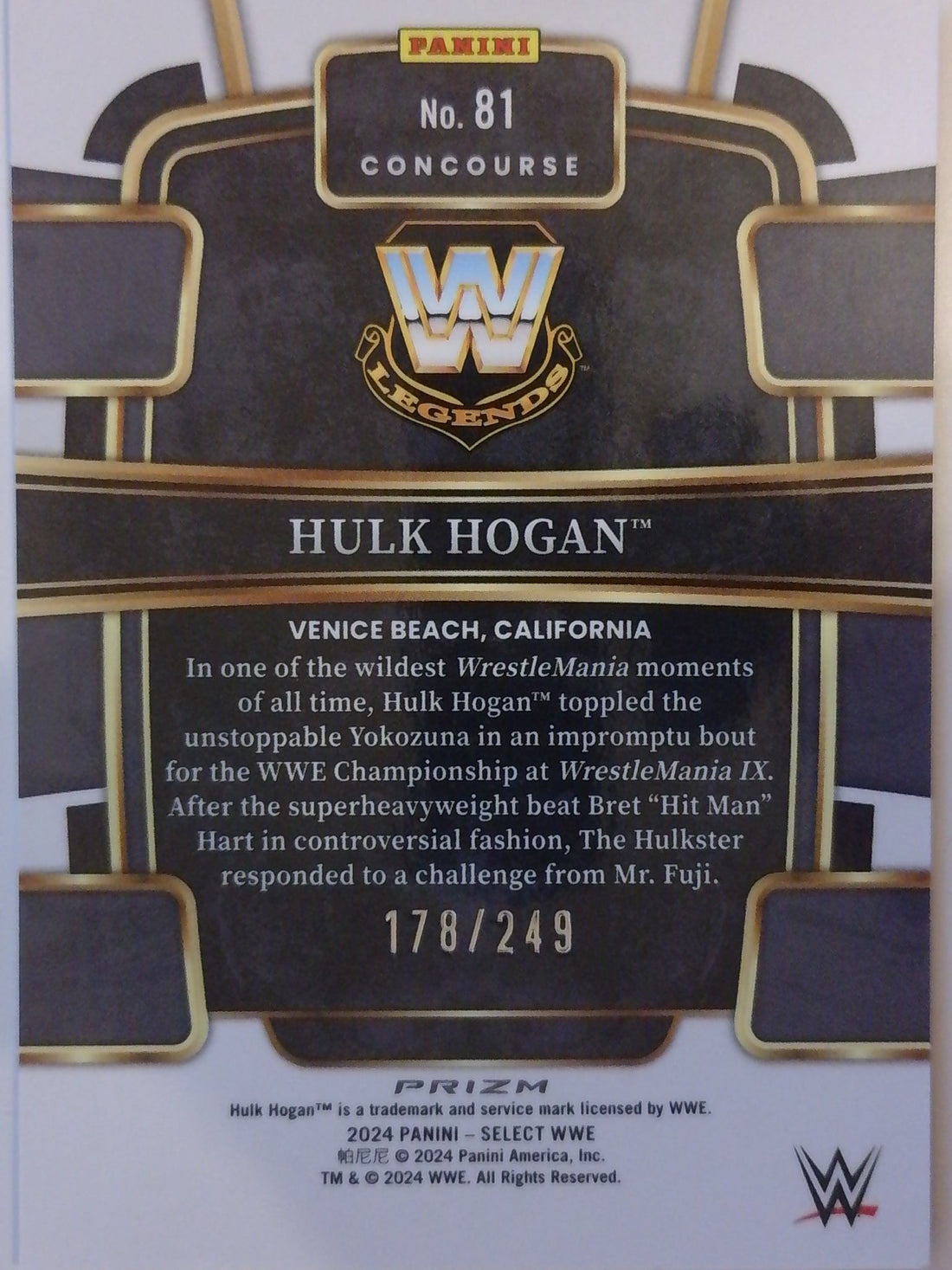 2024 Panini Prizm WWE Blue Prizm 178/249 Hulk Hogan #81