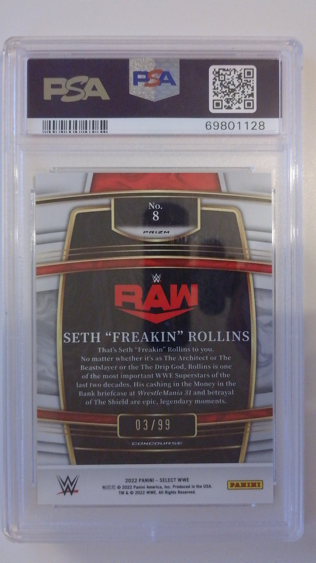 2022 Select WWE White Prizm 03/99 Seth Rollins #8 PSA 8