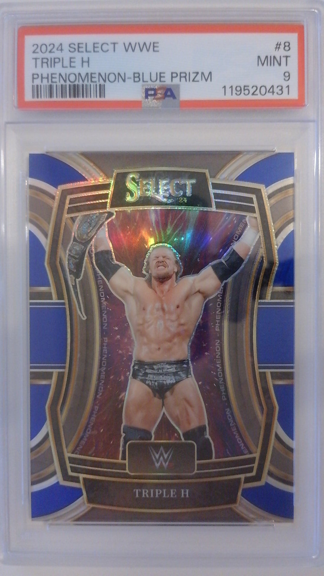 2024 Select WWE Phenomenon-Blue Prizm 46/49 Triple H #8 PSA 9
