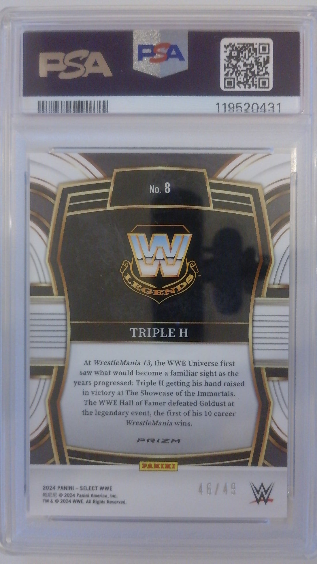 2024 Select WWE Phenomenon-Blue Prizm 46/49 Triple H #8 PSA 9