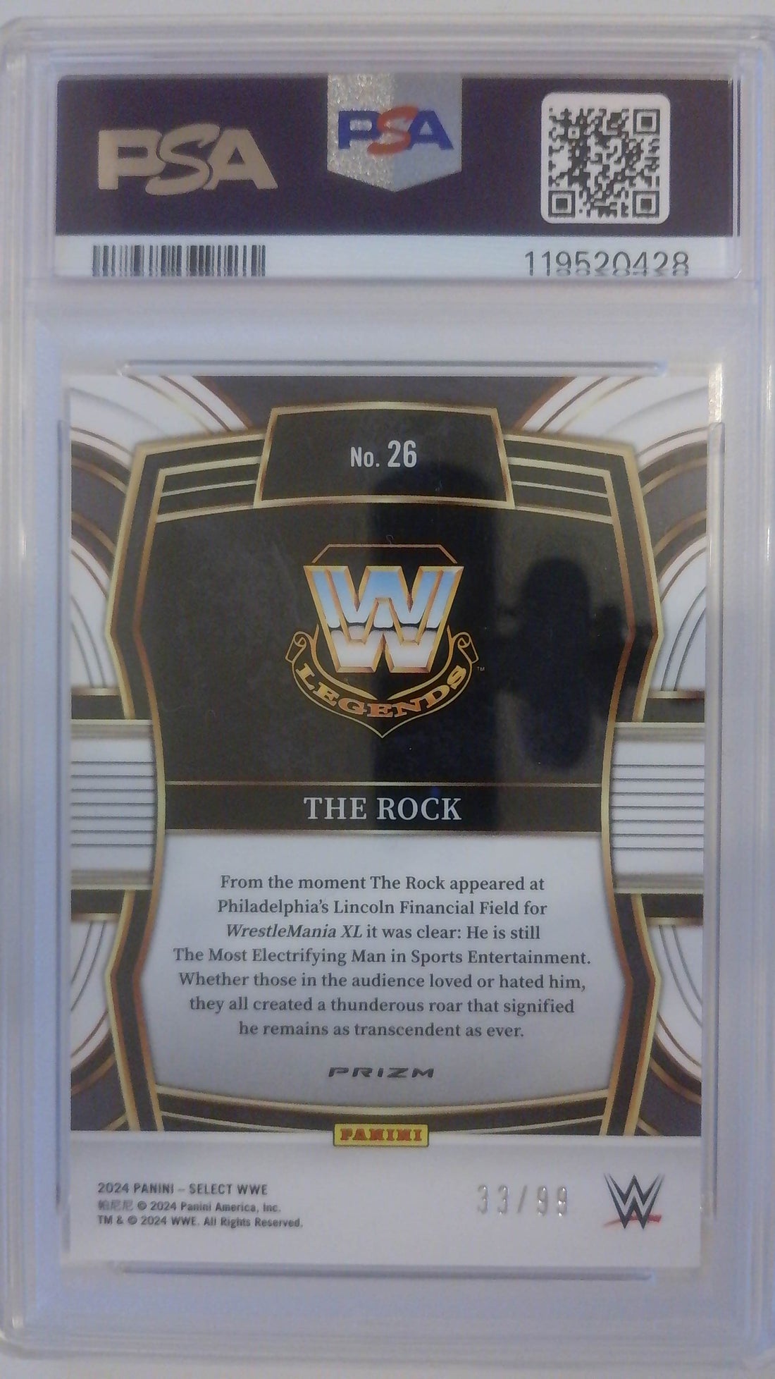 2024 Select WWE Phenomenon-Red Prizm 33/99 The Rock #26 PSA 9