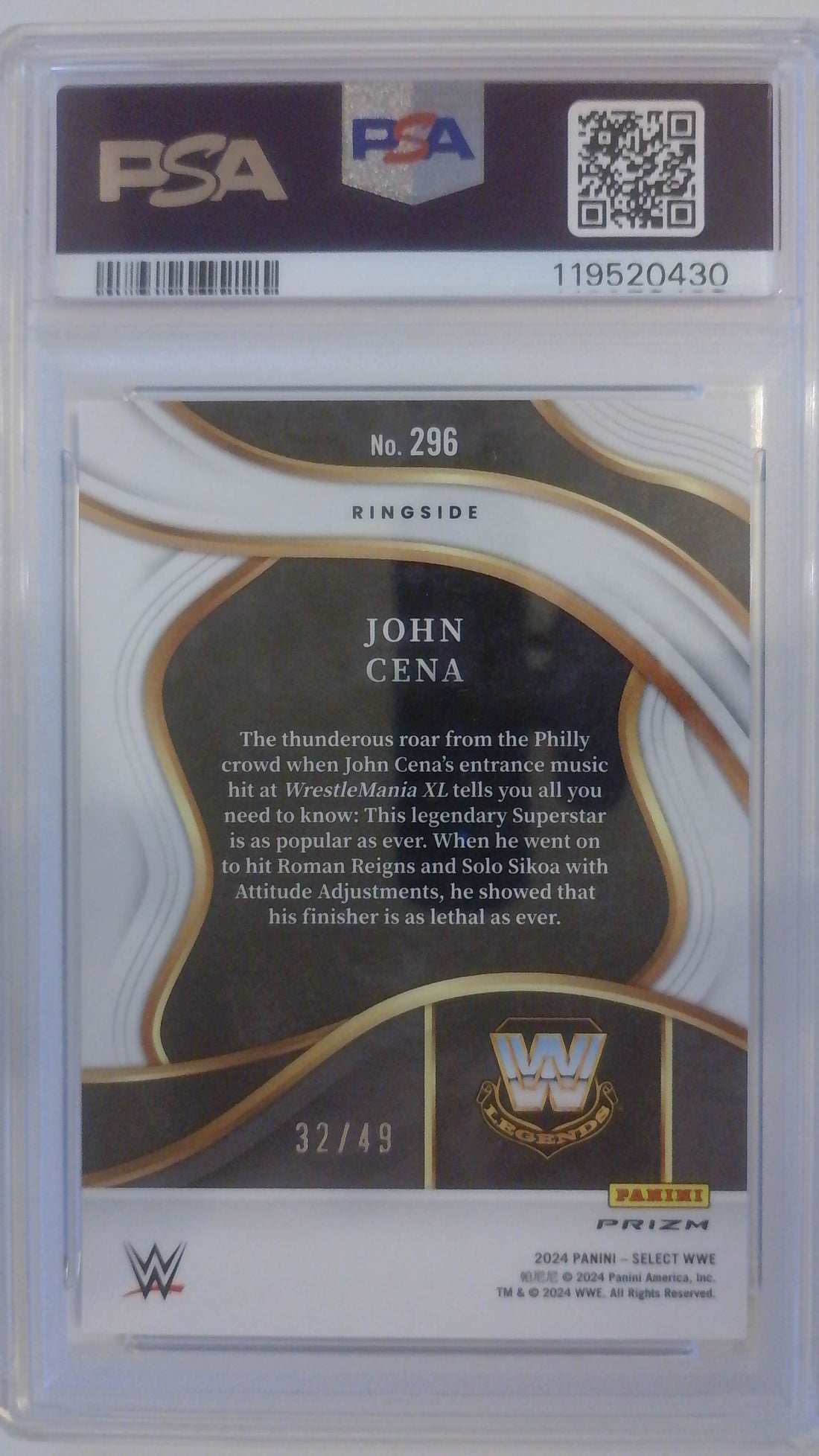 2024 Select WWE Blue Wave 32/49 John Cena #296 PSA 9