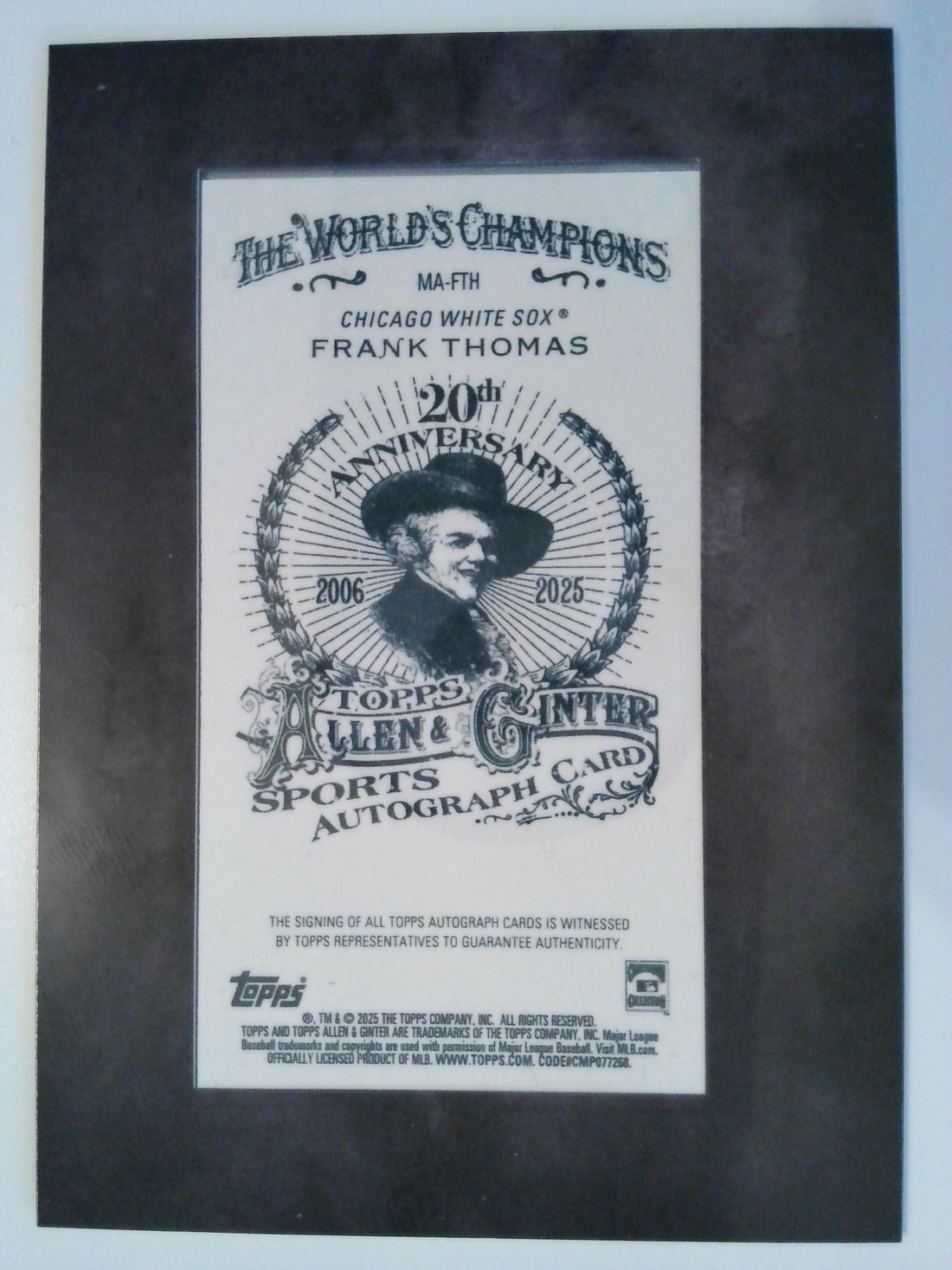 2025 Topps Allen & Ginter Framed Mini Autographs Black Framed 09/25 Frank Thomas #MA-FTH
