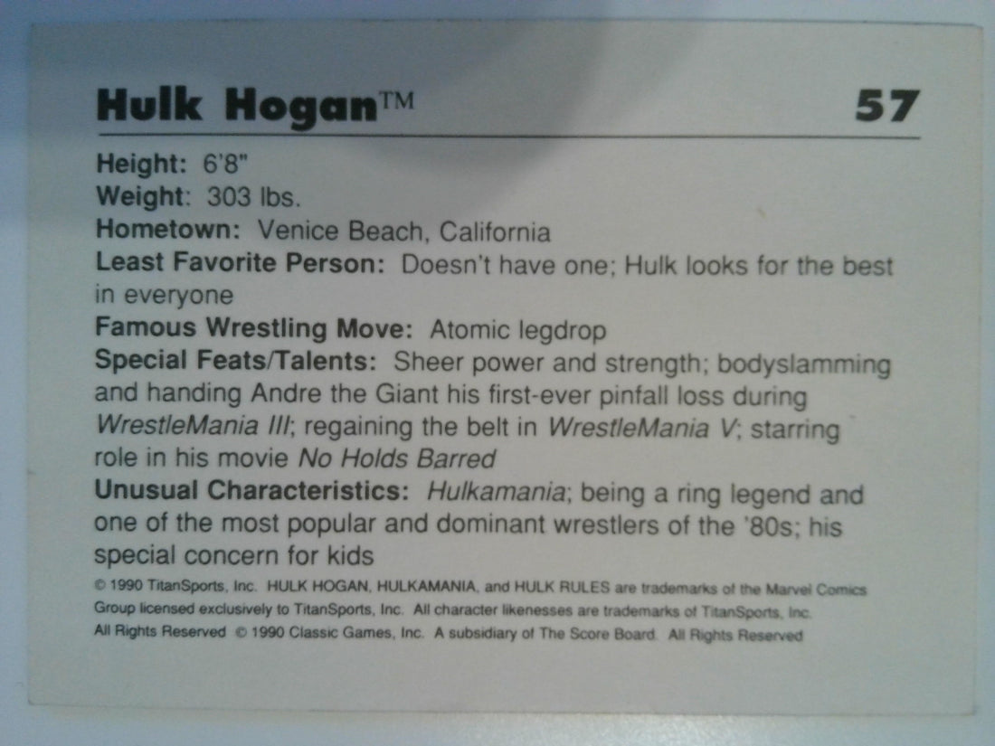 1990 Classic WWF Hulk Hogan #57