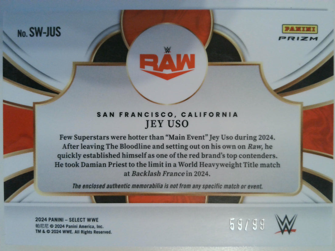 2024 Panini Select WWE Selective Swatches Red Prizms 59/99 Jey Uso #SW-JUS