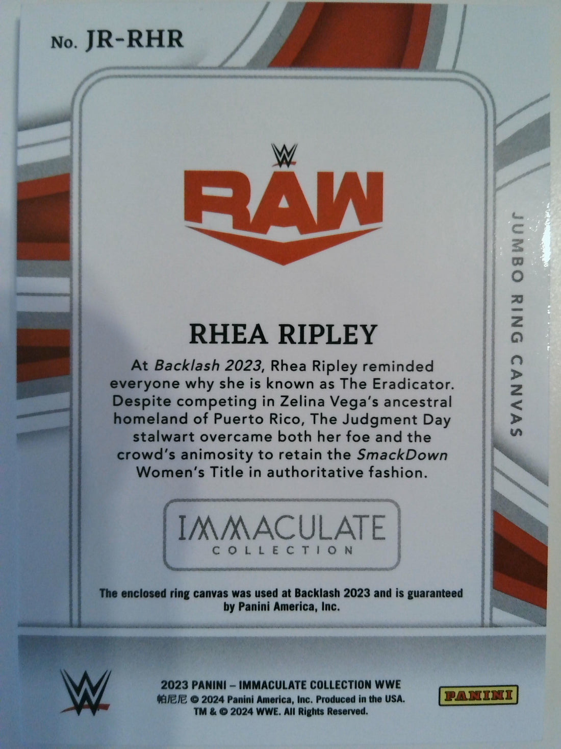 2023 Panini Immaculate Collection WWE Jumbo Ring Canvas 60/99 Rhea Ripley #JR-RHR