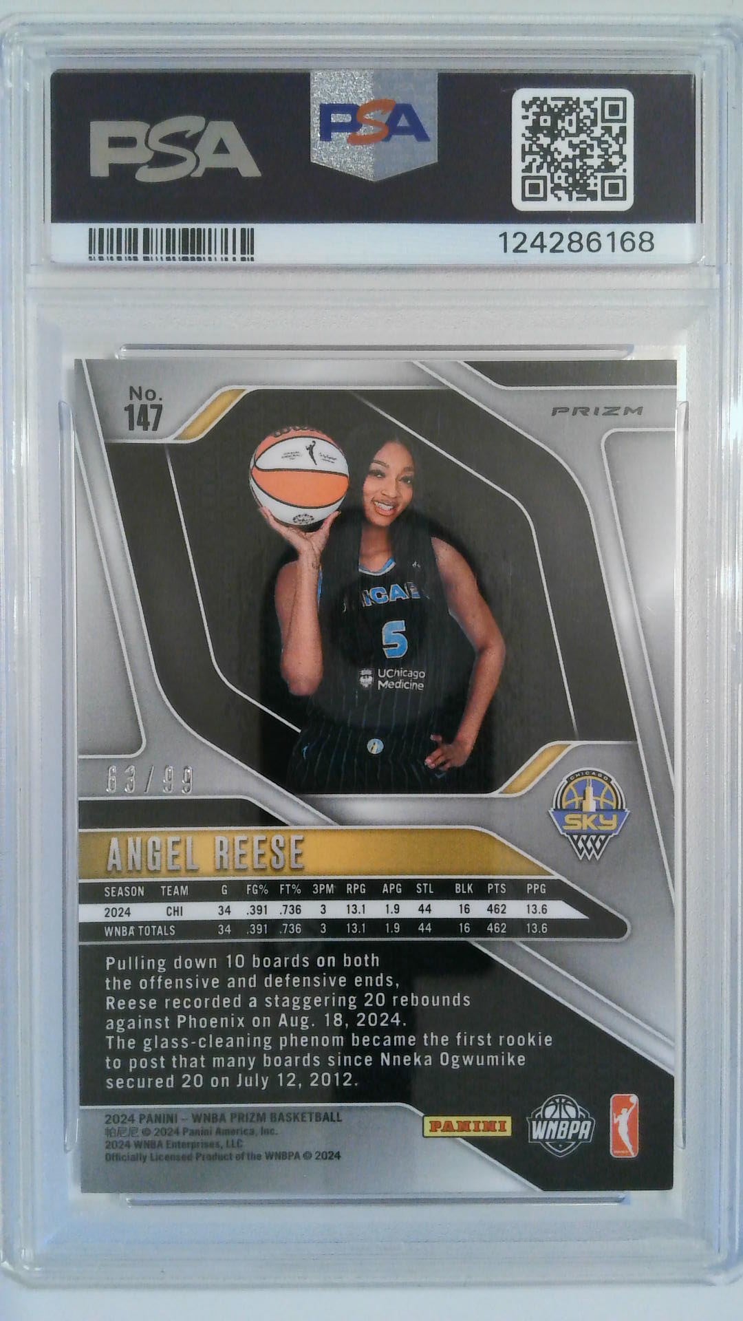 2024 Prizm WNBA Orange Prizm 63/99 Angel Reese #147 RC PSA 9