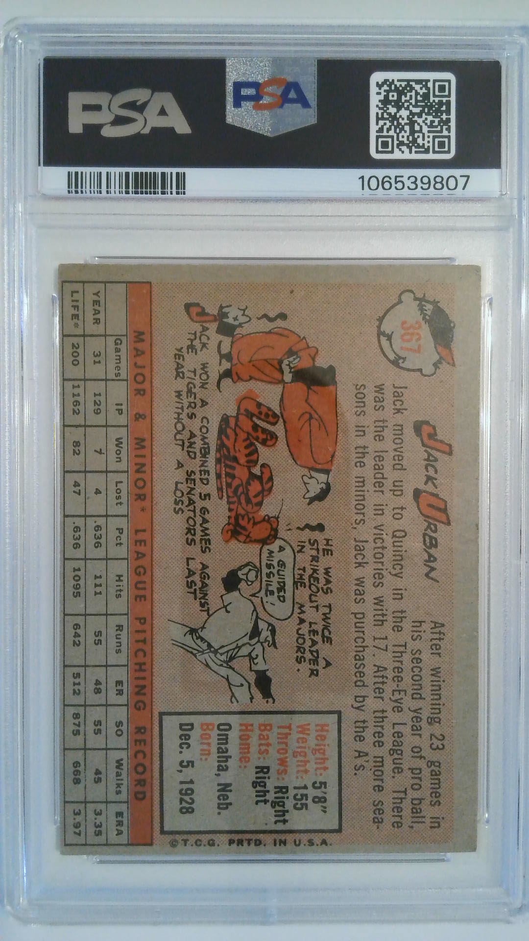 1958 Topps Jack Urban #367 PSA 4