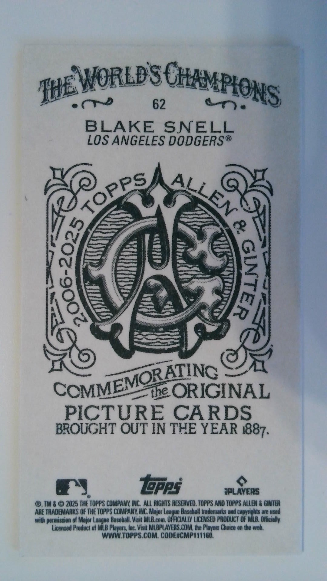 2025 Topps Allen & Ginter Mini A&G Back Blake Snell #62