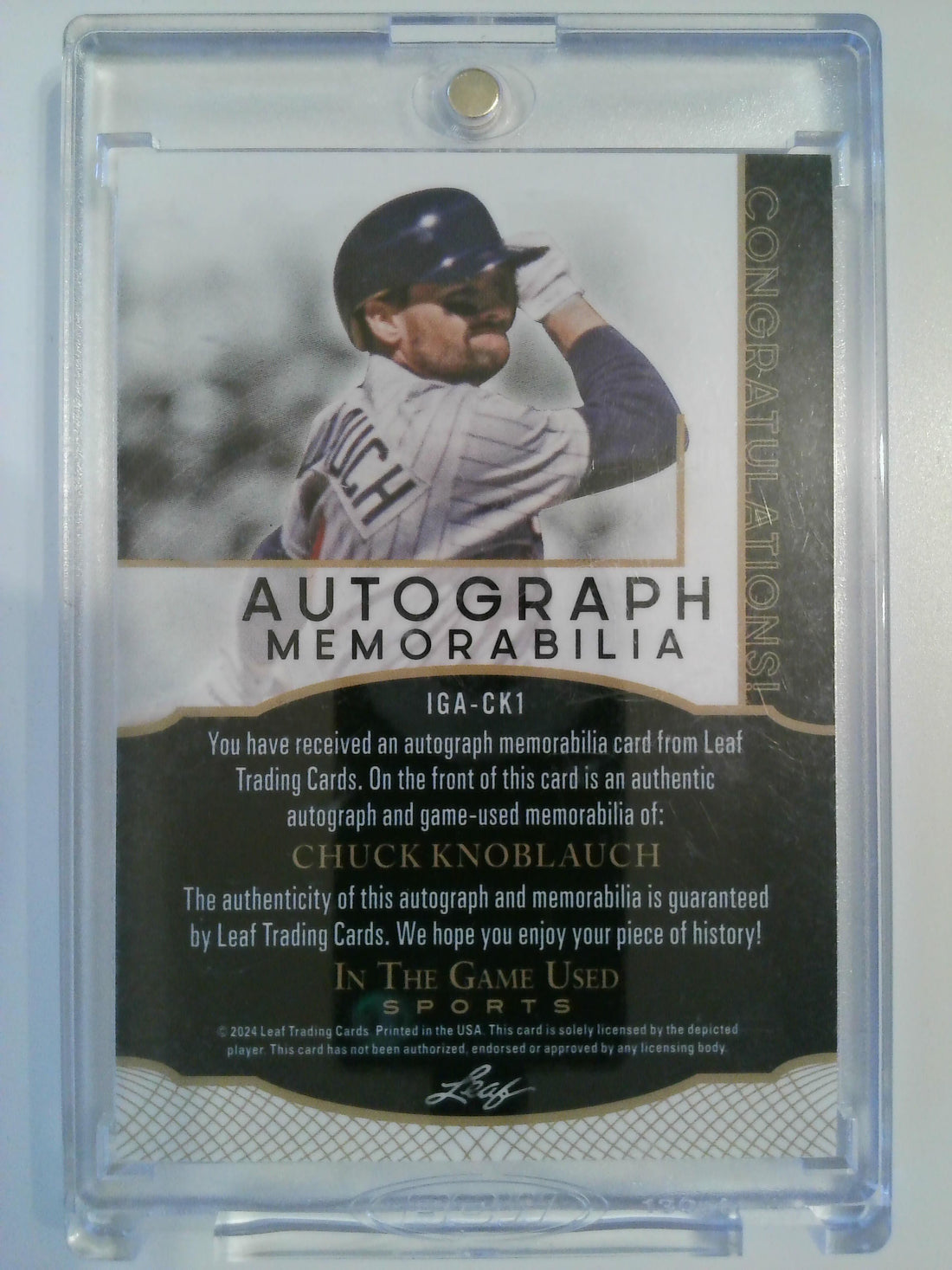 2024 Leaf In the Game Used 30/50 Chuck Knoblauch #IGA-CK1