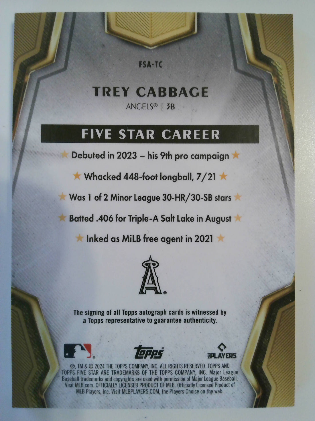 2024 Topps Five Star Trey Cabbage #FSA-TC RC