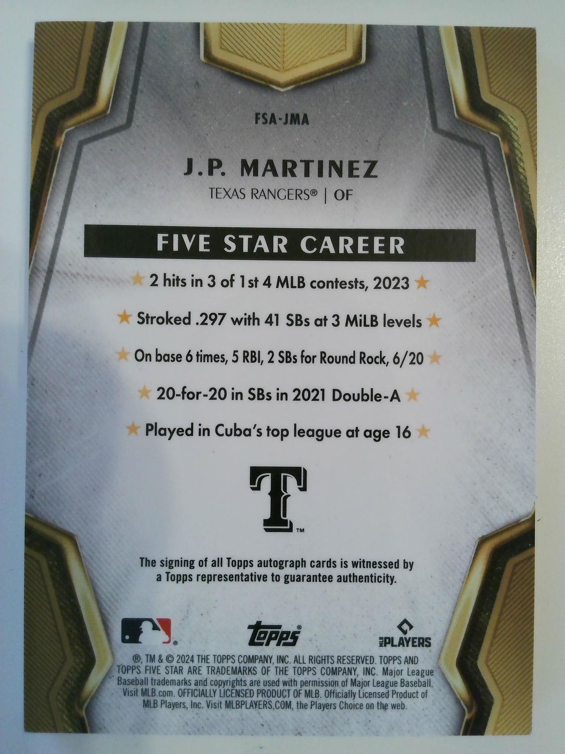 2024 Topps Five Star Aqua 44/75 J.P. Martinez #FSA-JMA RC