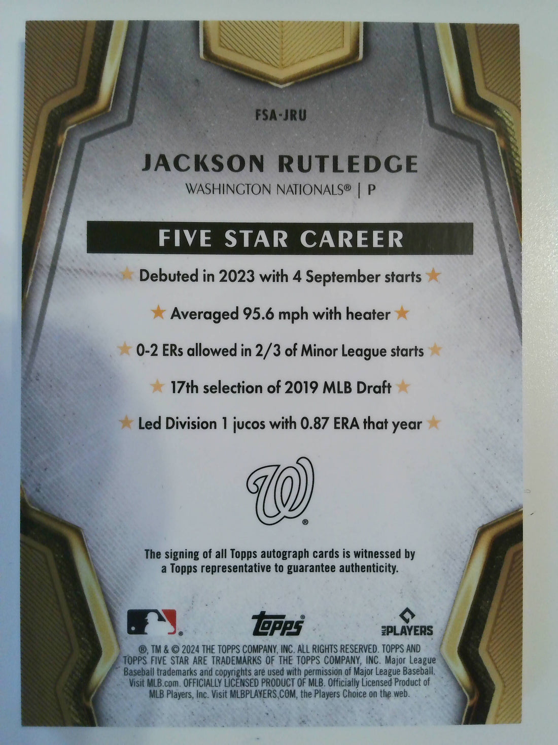2024 Topps Five Star Jackson Rutledge #FSA-JRU RC