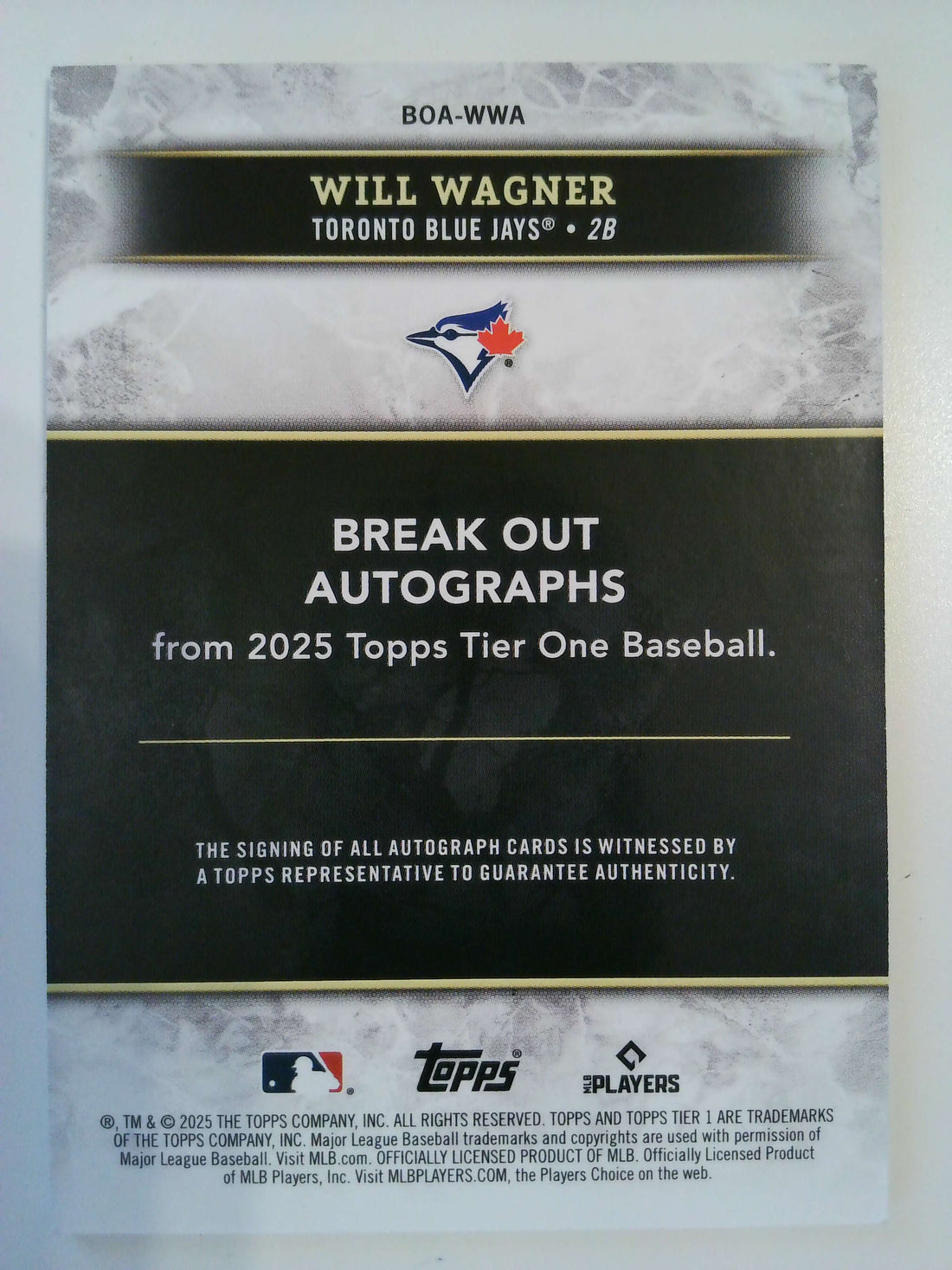 2025 Topps Tier One Break Out Autographs 048/299 Will Wagner #BOA-WWA RC