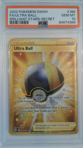 2022 Pokemon  SWSH Brilliant Stars-Secret FA/Ultra Ball #186 PSA 10