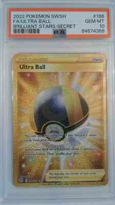 2022 Pokemon  SWSH Brilliant Stars-Secret FA/Ultra Ball #186 PSA 10
