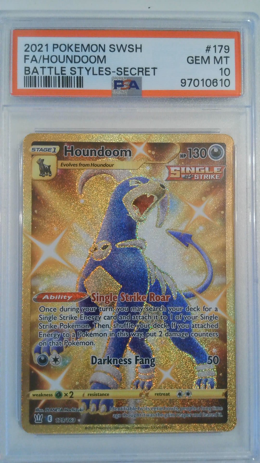 2021 Pokemon SWSH Battle Styles-Secret FA/Houndoom #179 PSA 10