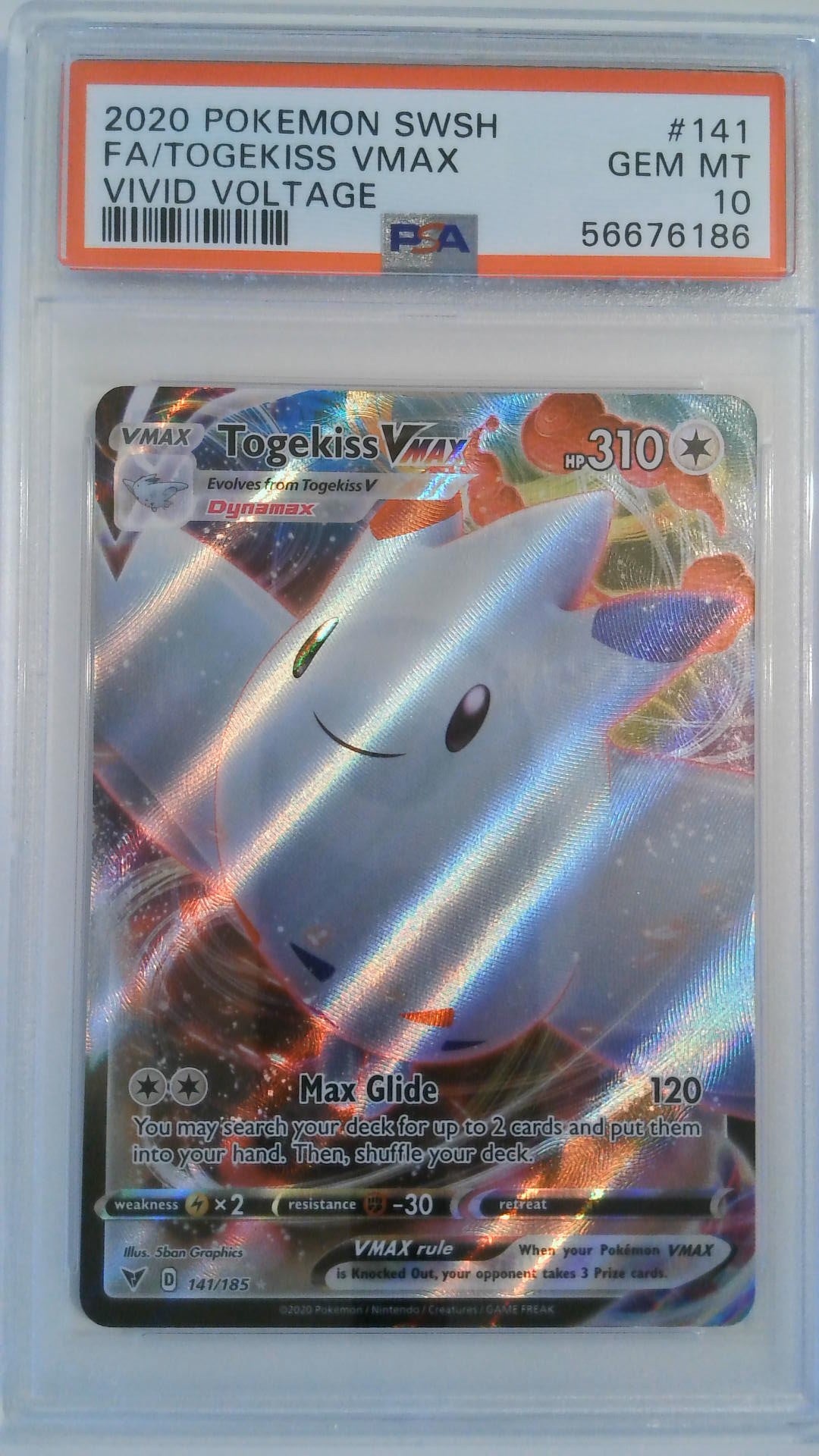 2020 Pokemon SWSH Vivid Voltage FA/Togekiss VMAX #141 PSA 10