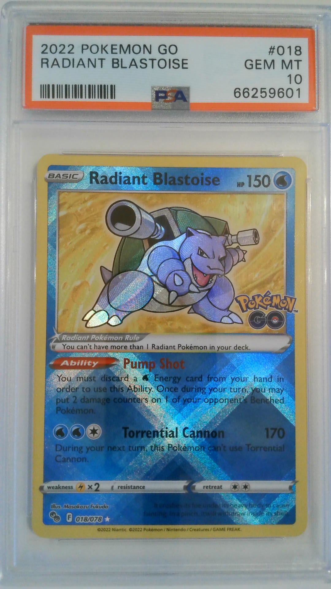 2022 Pokemon GO Radiant Blastoise #018 PSA 10