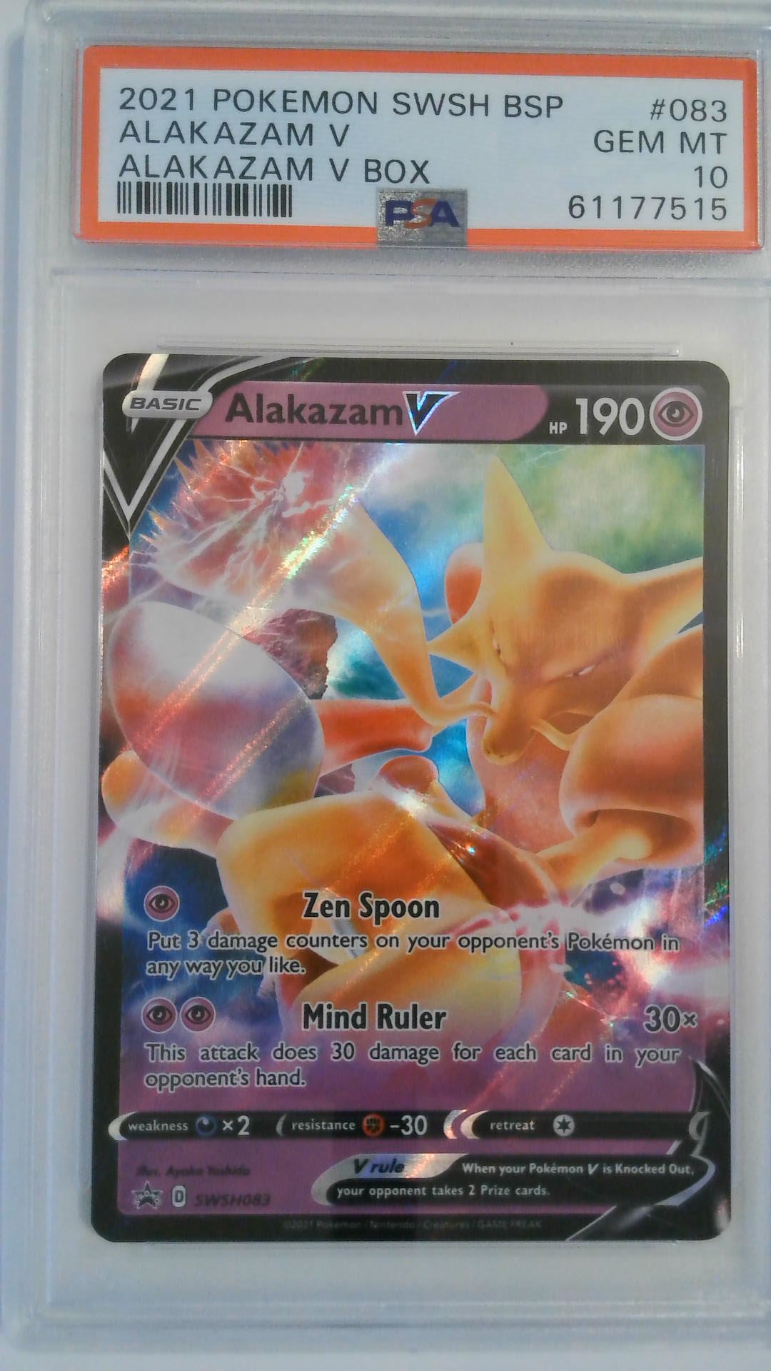 2021 Pokemon SWSH BSP Alakazam V Box Alakazam V #083 PSA 10