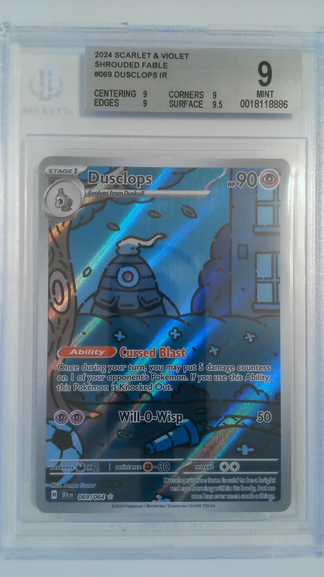 2024 Pokemon Scarlet & Violet Shrouded Fable Dusclops IR #069 BGS 9