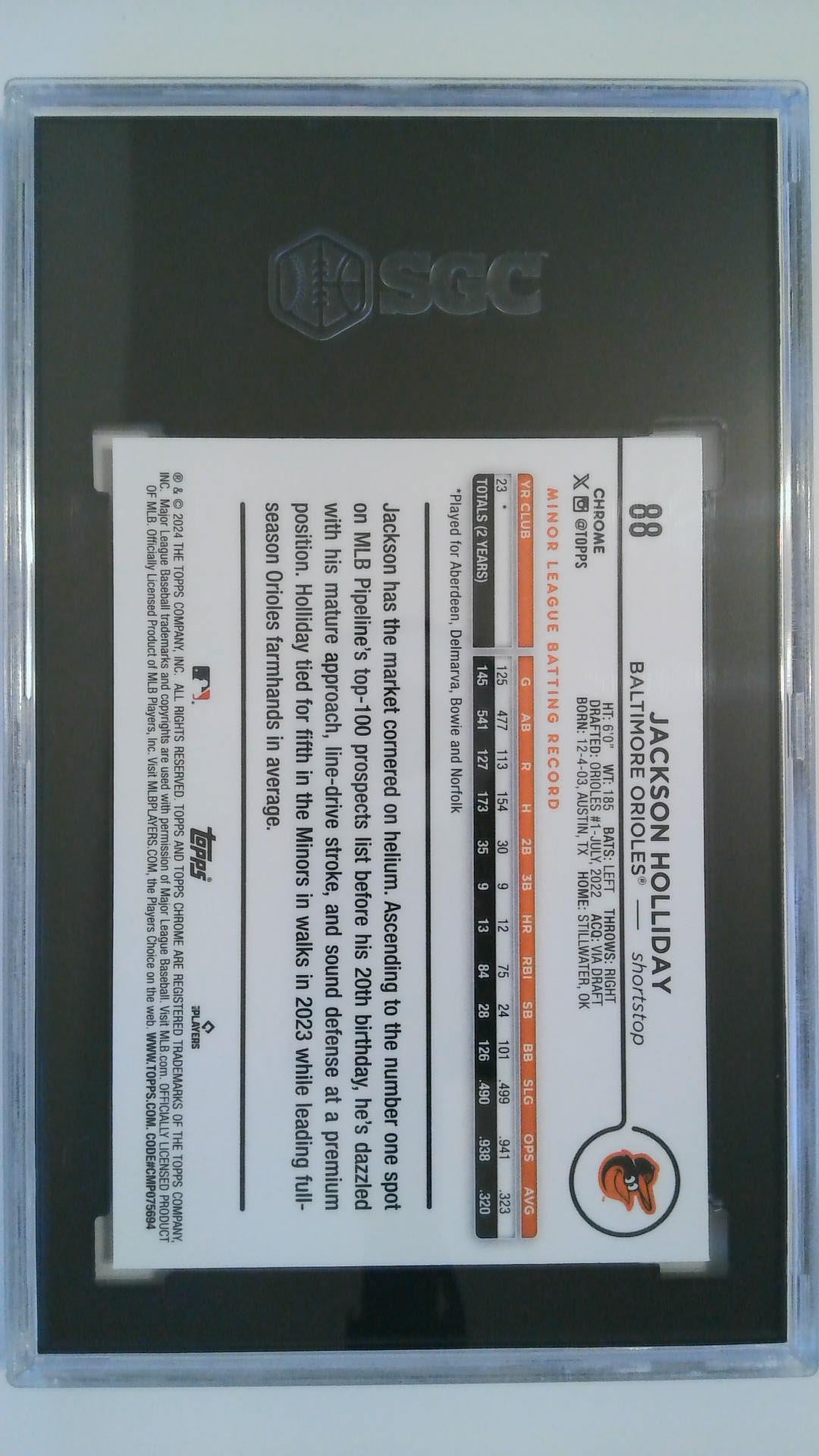 2024 Topps Chrome Jackson Holliday #88 RC SGC 10