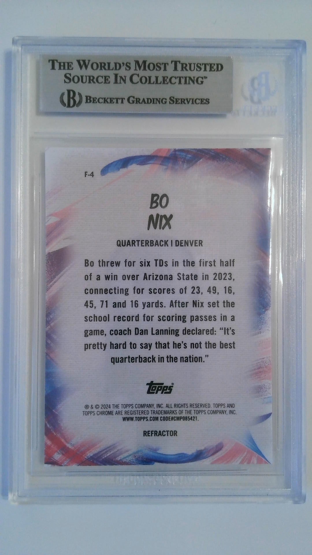 2023 Topps Chrome Finese Refractors Bo Nix #F4 RC BGS 9
