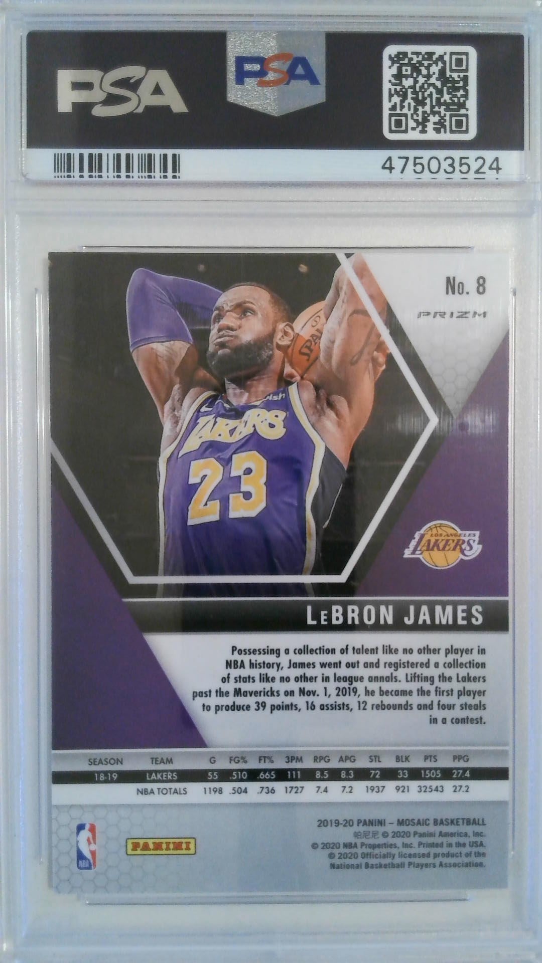 2019 Panini Mosaic Reactive Blue LeBron James #8 PSA 10