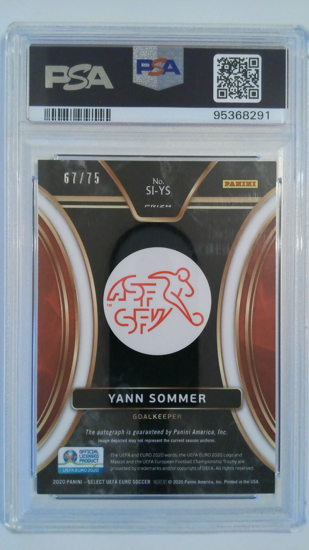 2020 Select UEFA EURO Signatures-Purple Prizm 67/75 Yann Sommer #SIYS PSA 9
