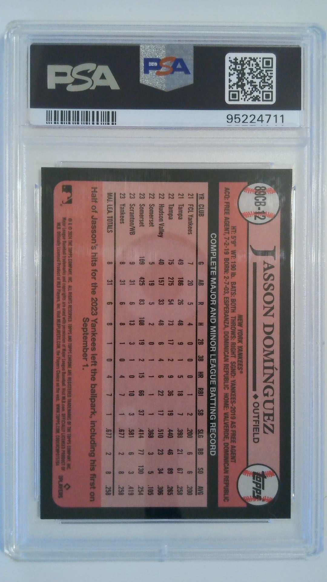 2024 Topps Chrome 1989 Topps Jasson Dominguez #12 RC PSA 10