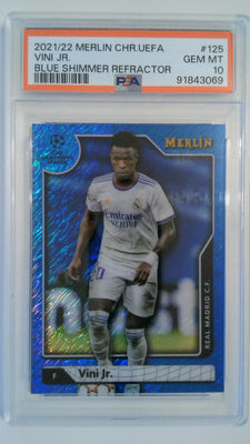 2021-22 Merlin Chrome UEFA Blue Shimmer Refractor 27/75 Vini Jr. #125 PSA 10