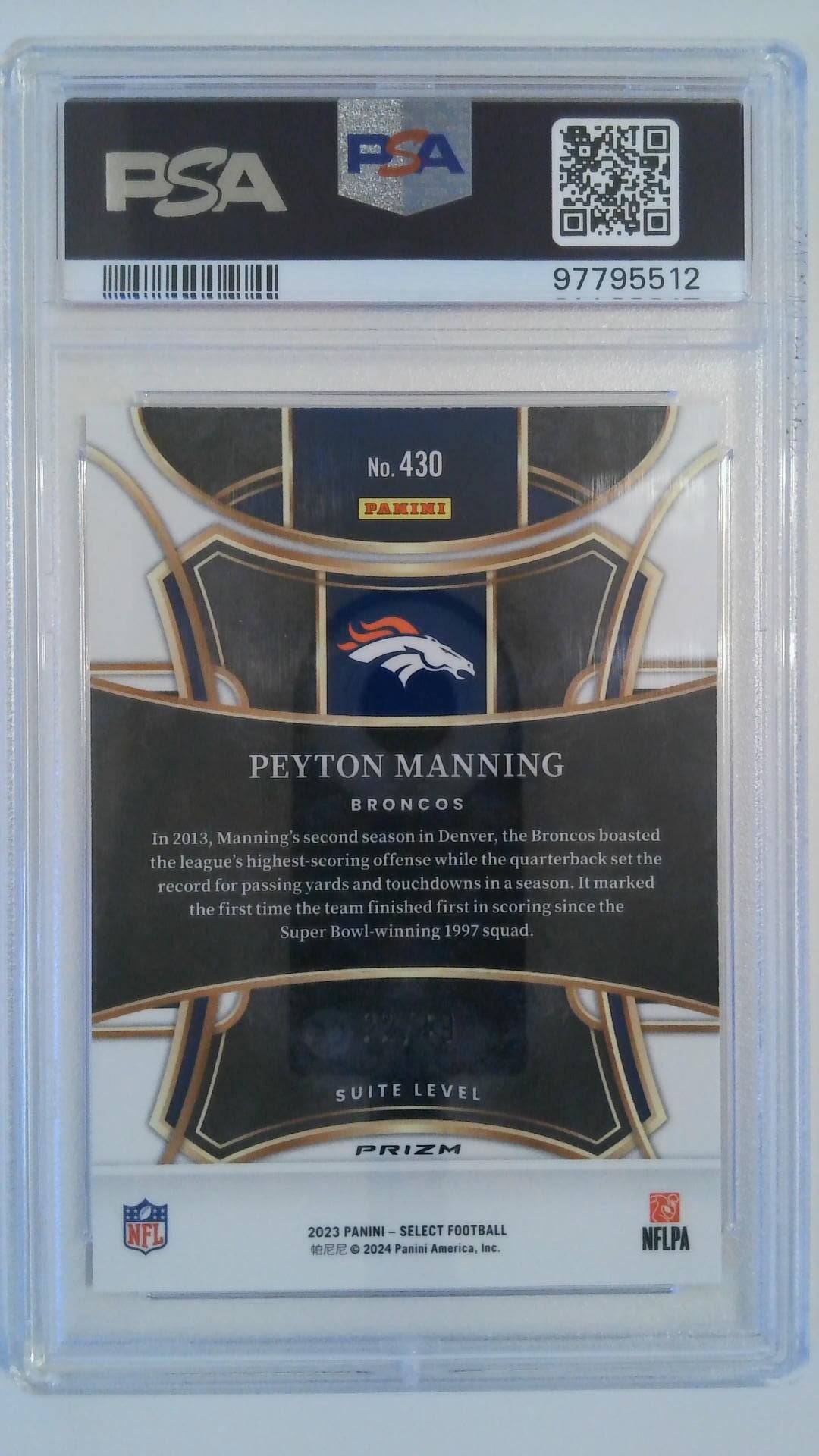 2023 Select Red Prizm 22/49 Peyton Manning #430 PSA 10