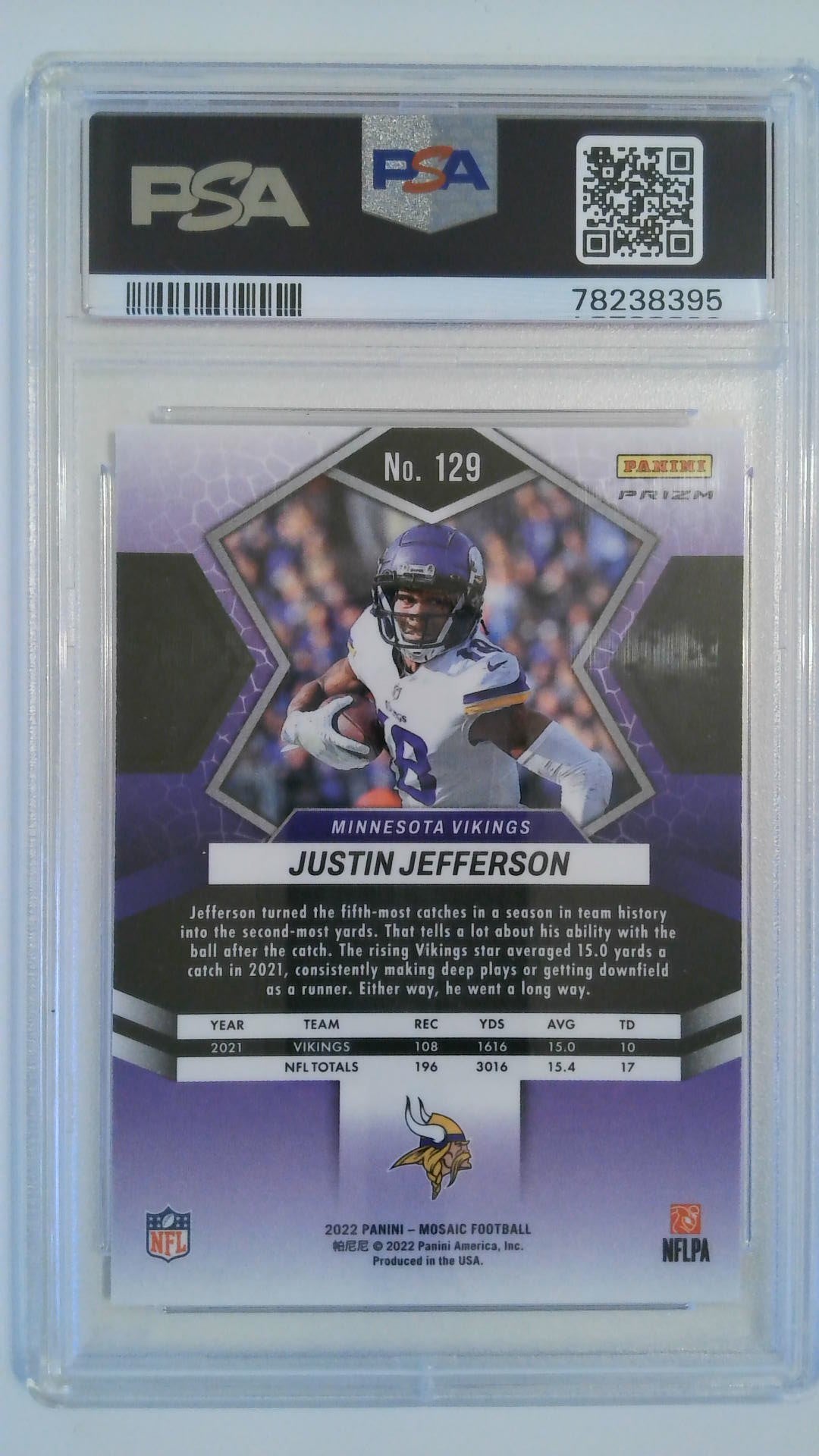 2022 Mosaic Reactive Orange Justin Jefferson #129 PSA 10