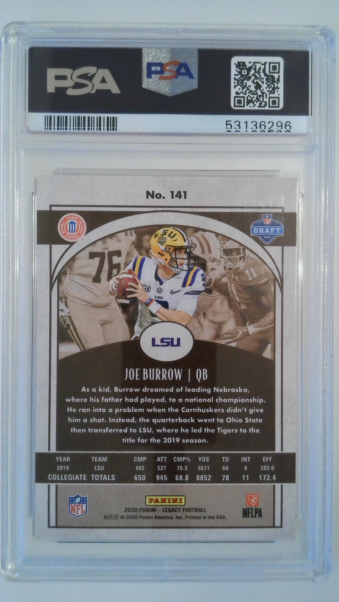 2020 Panini Legacy Joe Burrow #141 RC PSA 10