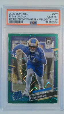 2023 Donruss Optic Preview-Green Velocity Puka Nacua #357 RC PSA 10