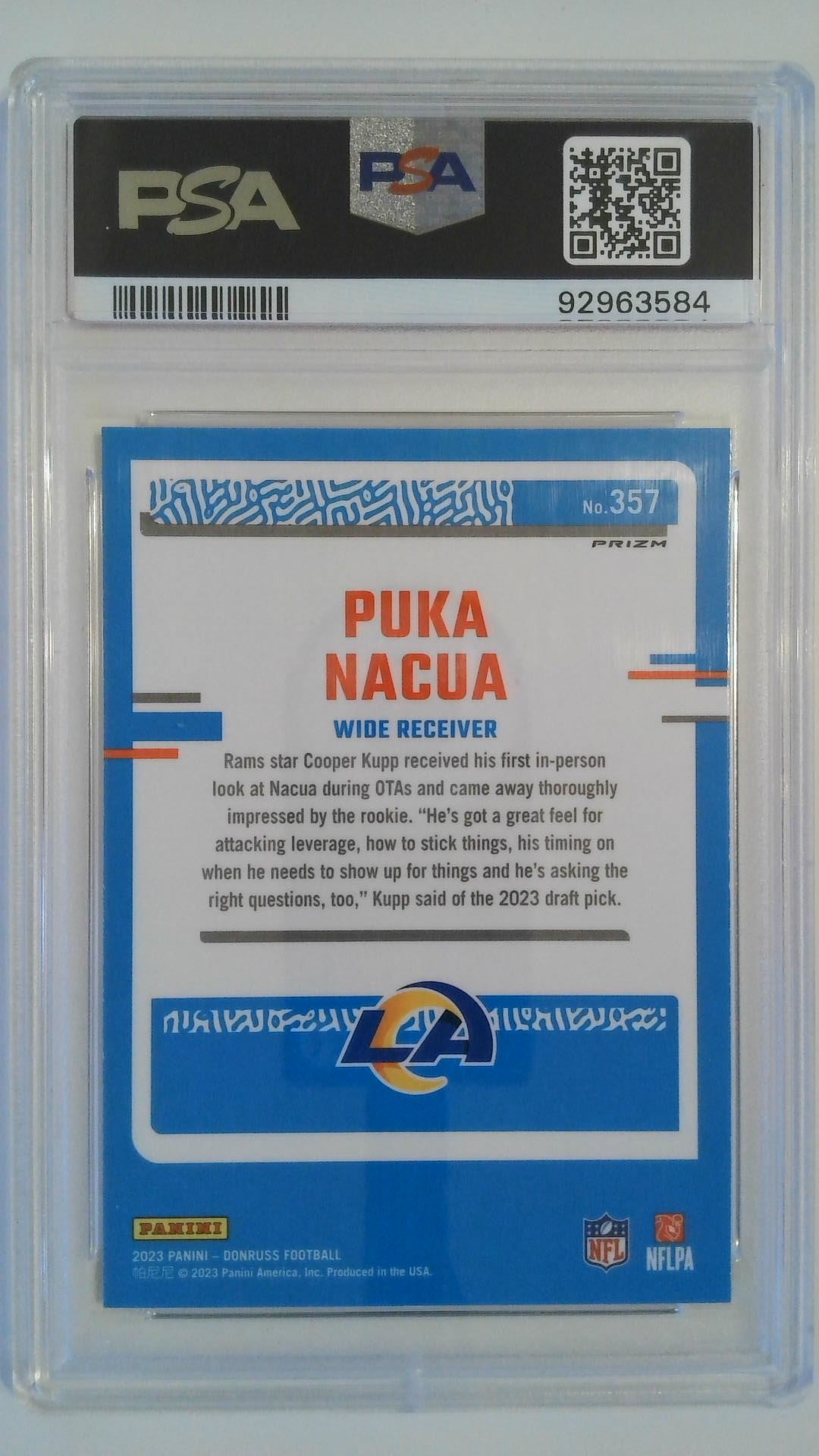 2023 Donruss Optic Preview-Green Velocity Puka Nacua #357 RC PSA 10