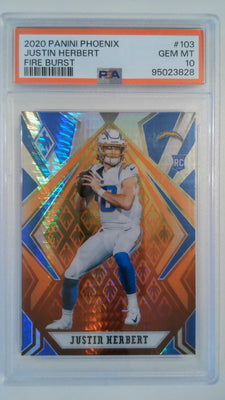 2020 Panini Phoenix Fire Burst Justin Herbert #103 RC PSA 10