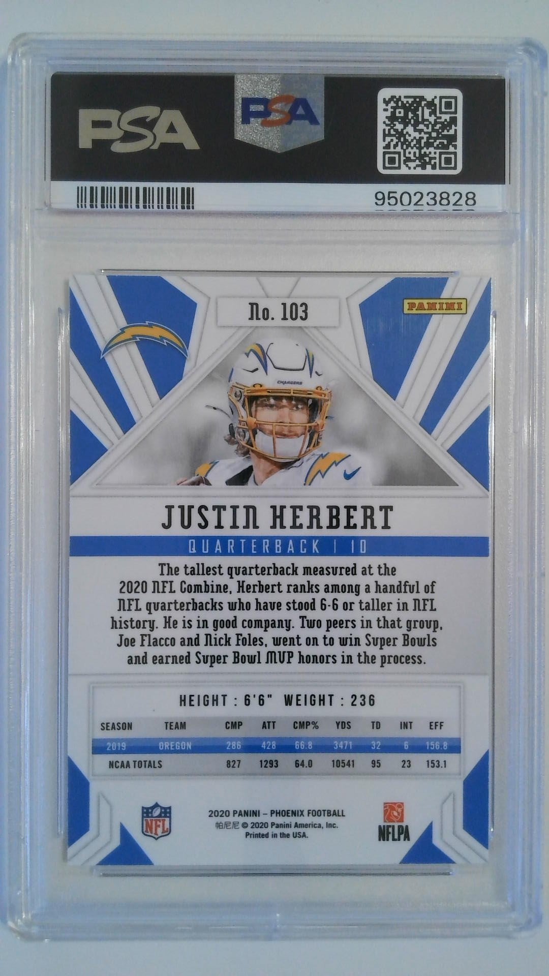 2020 Panini Phoenix Fire Burst Justin Herbert #103 RC PSA 10