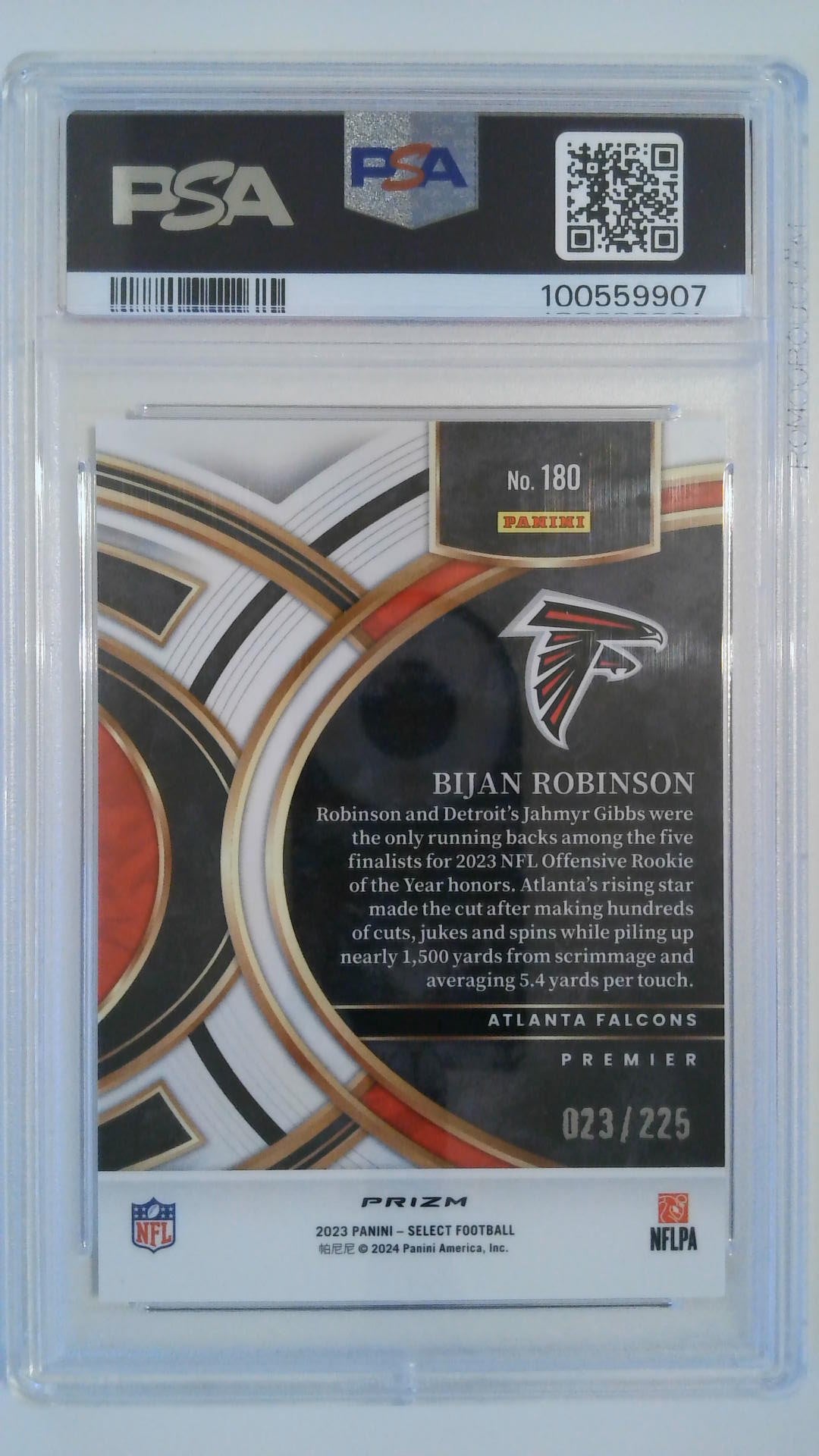 2023 Select Tri-Color Prizm 023/225 Bijan Robinson #180 RC PSA 10