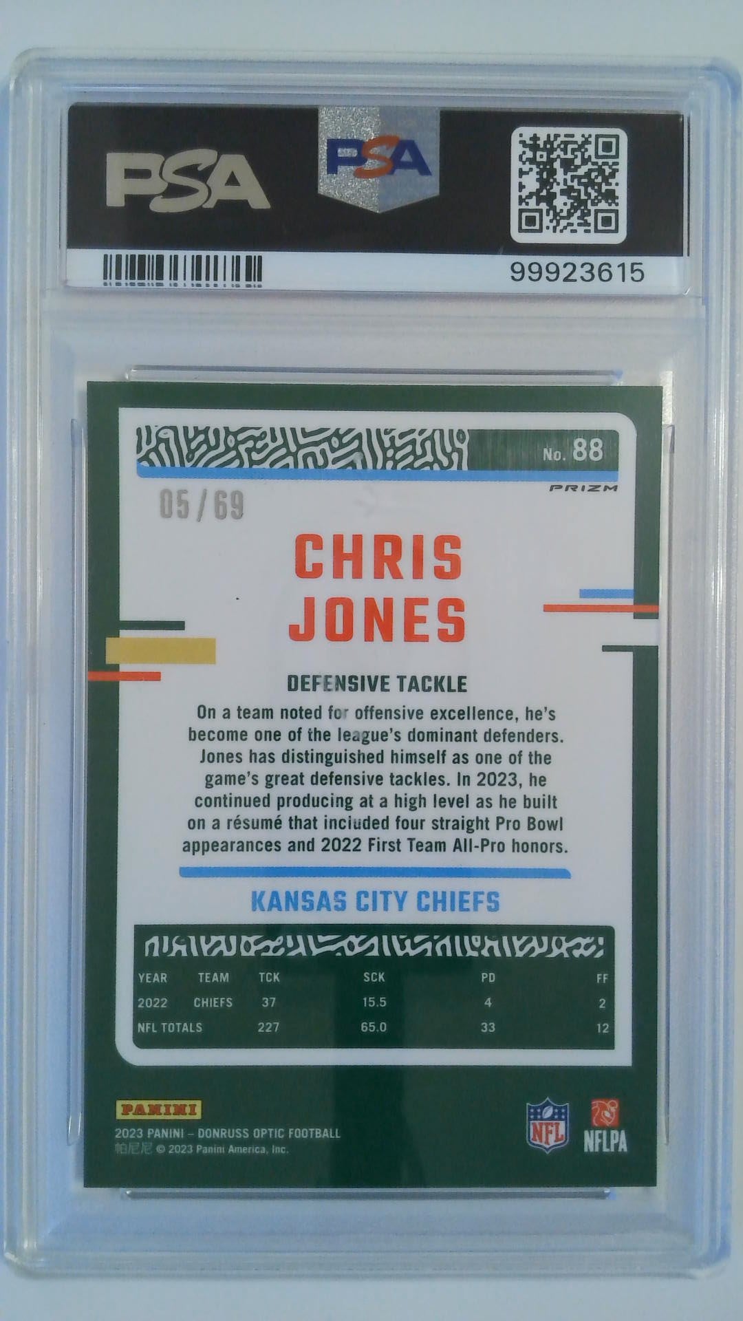 2023 Donruss Optic Electricity Chris Jones 05/69 #88 PSA 10