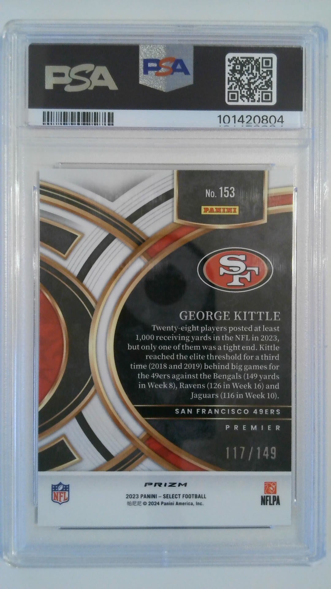 2023 Select Blue Prizm 117/149 George Kittle #153 PSA 10