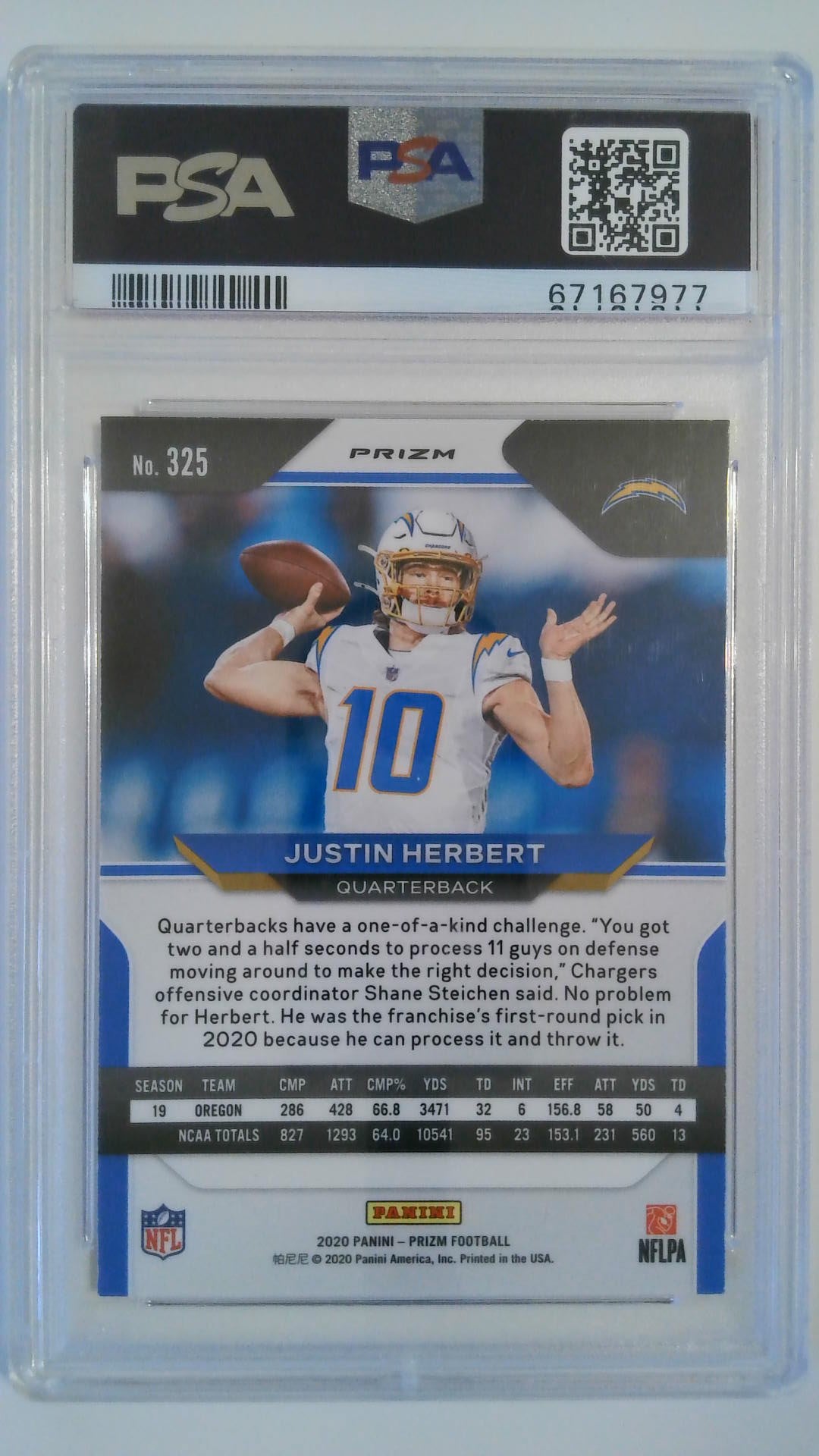 2020 Panini Prizm Red/White/Blue Prizm Justin Herbert #325 RC PSA 9