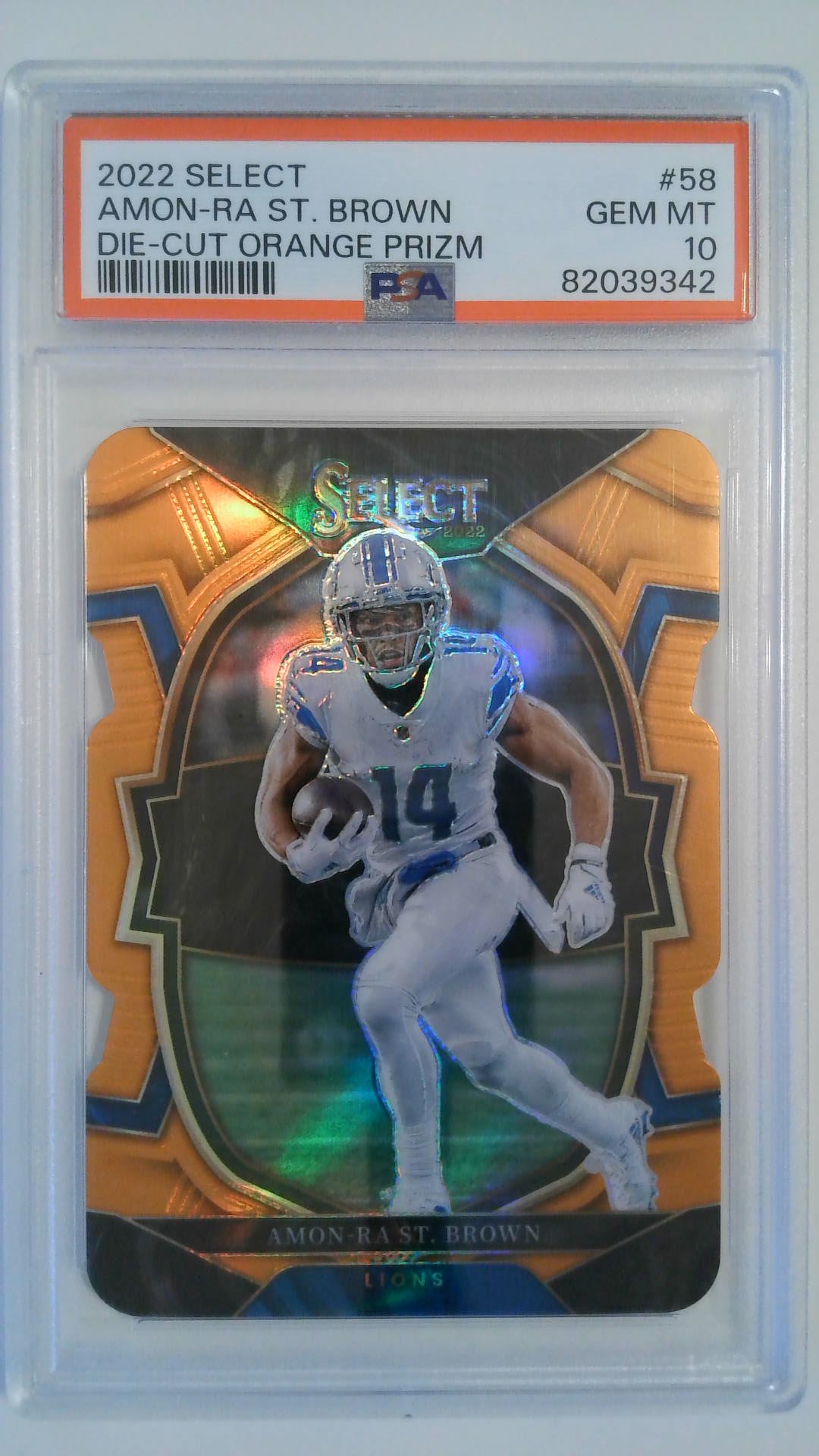 2022 Select Die-Cut Orange Prizm 027/199 Amon-Ra St. Brown #58 RC PSA 10