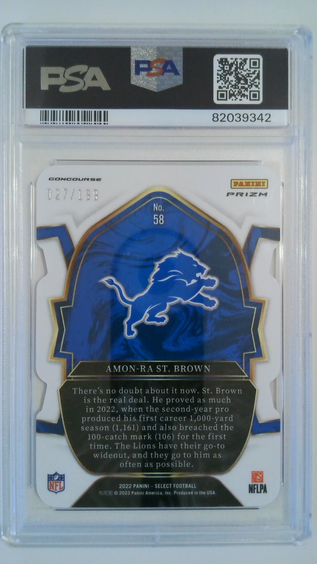 2022 Select Die-Cut Orange Prizm 027/199 Amon-Ra St. Brown #58 RC PSA 10