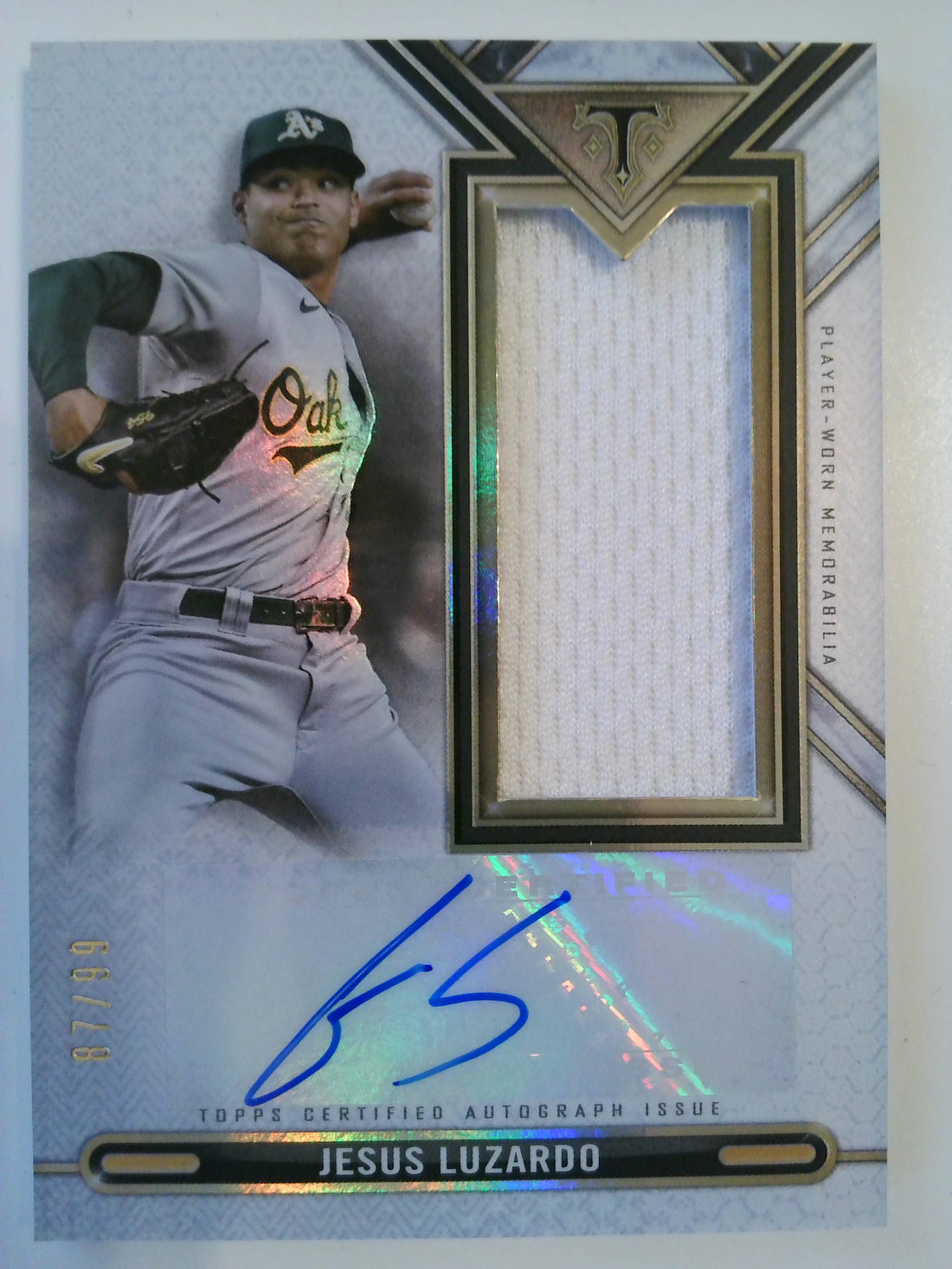 2021 Topps Triple Threads Single Jumbo Relics Autographs 87/99 Jesus Luzardo #ASJR-JL