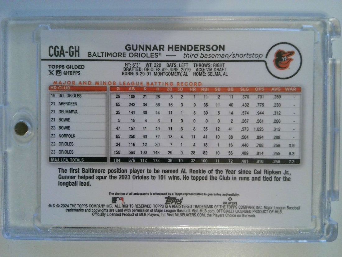 2024 Topps Gilded Collection Chrome Gold Autographs Blue Gold 29/50 Gunnar Henderson #CGA-GH